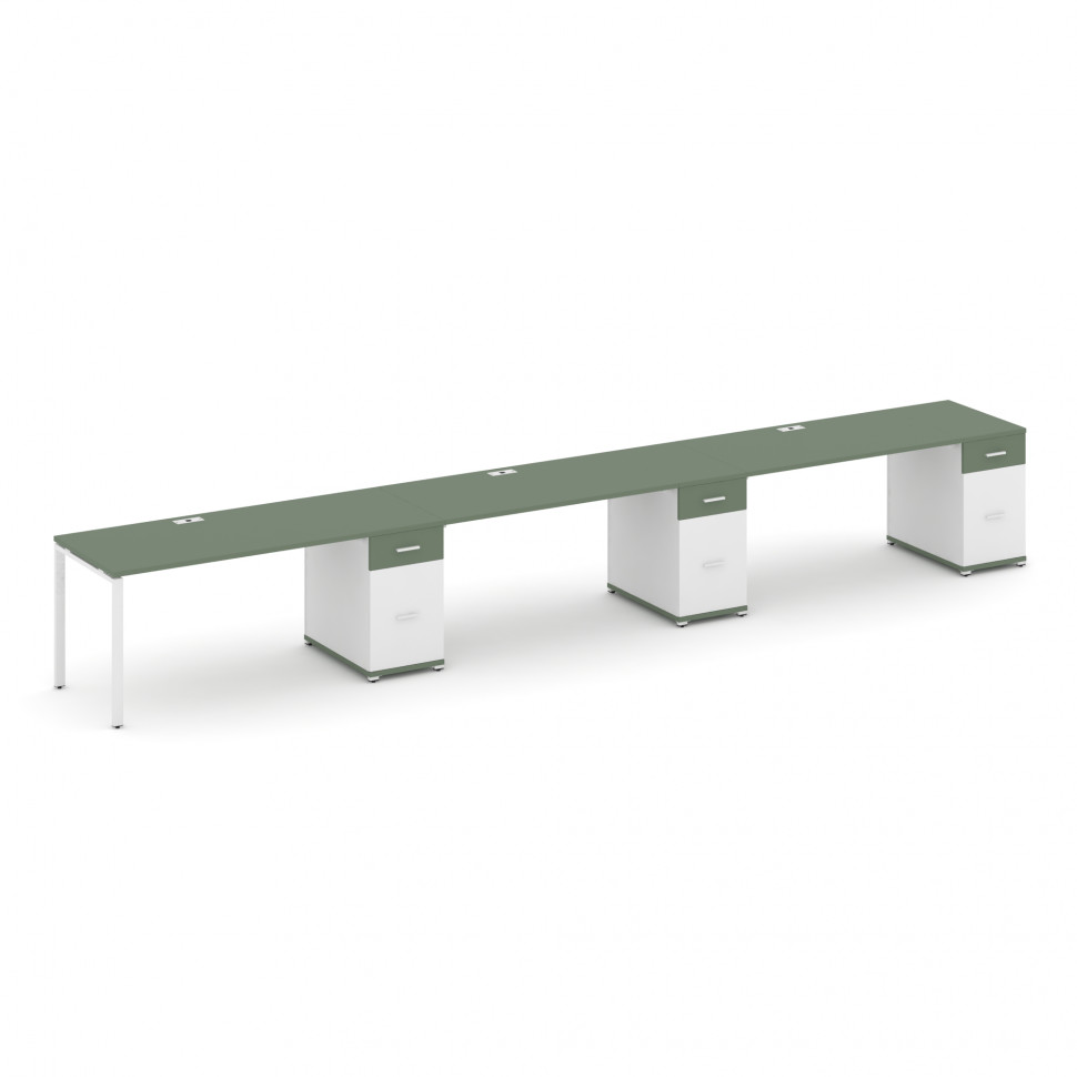 Concept Рабочая станция 3 места с 3 опорными тумбами CN.ORS-446 W Кобо/Белый Бриллиант/Металл Белый