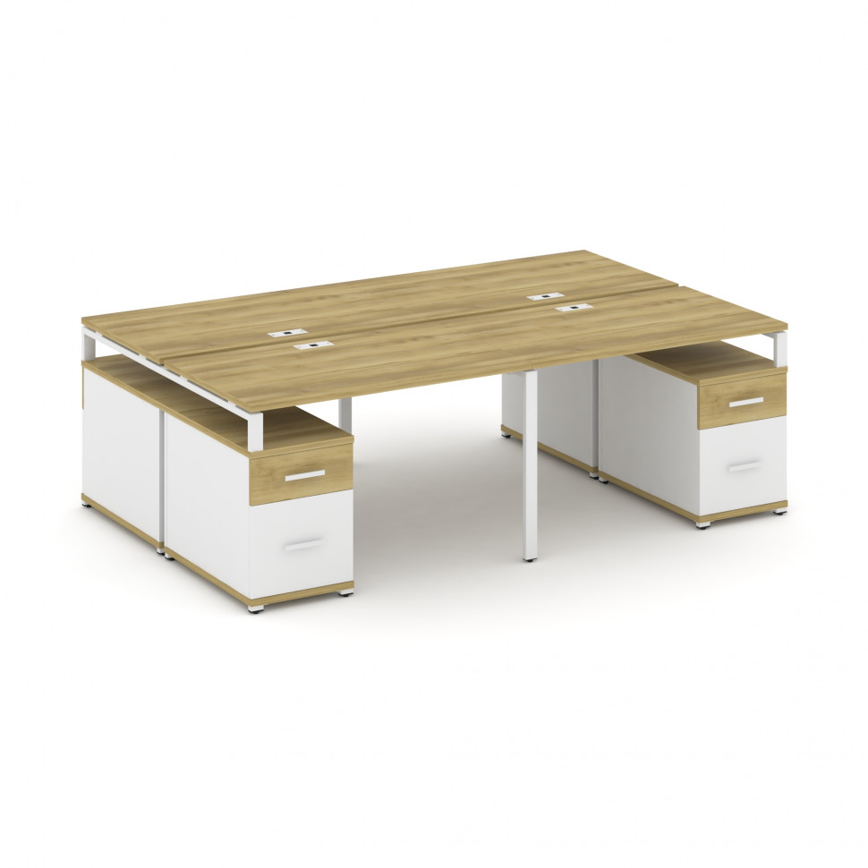 Concept Рабочая станция 4 места с 2 двухсторонними опорными тумбами CN.DRS-330 W Дуб Винченцо/Белый Concept Рабочая станция 4 места с 2 двухсторонними опорными тумбами CN.DRS-330 W Дуб Винченцо/Белый