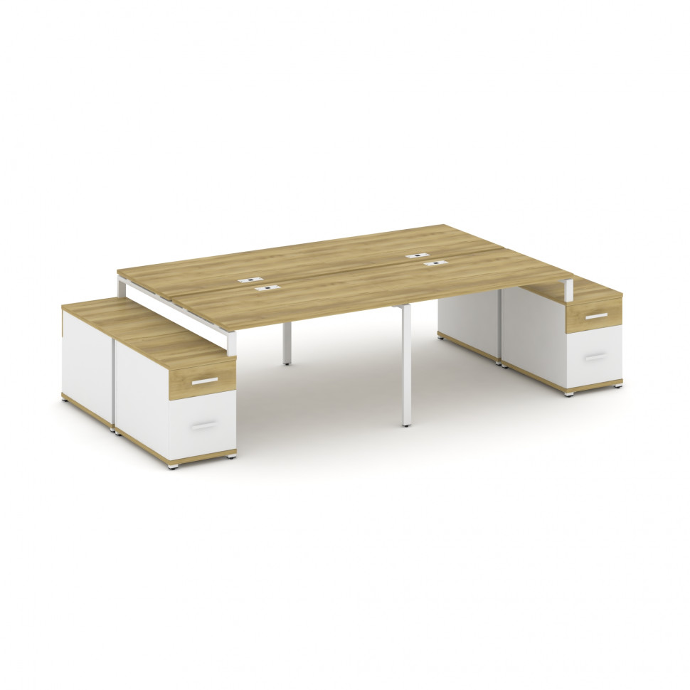 Concept Рабочая станция 4 места с 2 двухсторонними опорными тумбами CN.DRS-330 W Дуб Винченцо/Белый Concept Рабочая станция 4 места с 2 двухсторонними опорными тумбами CN.DRS-330 W Дуб Винченцо/Белый