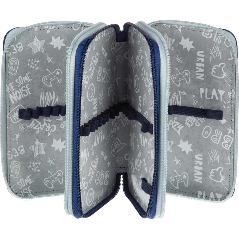 Пенал Комус КлассCasual син+сер+желт 3 отд., ткань, 190х110 мм, ПКТ 12-20