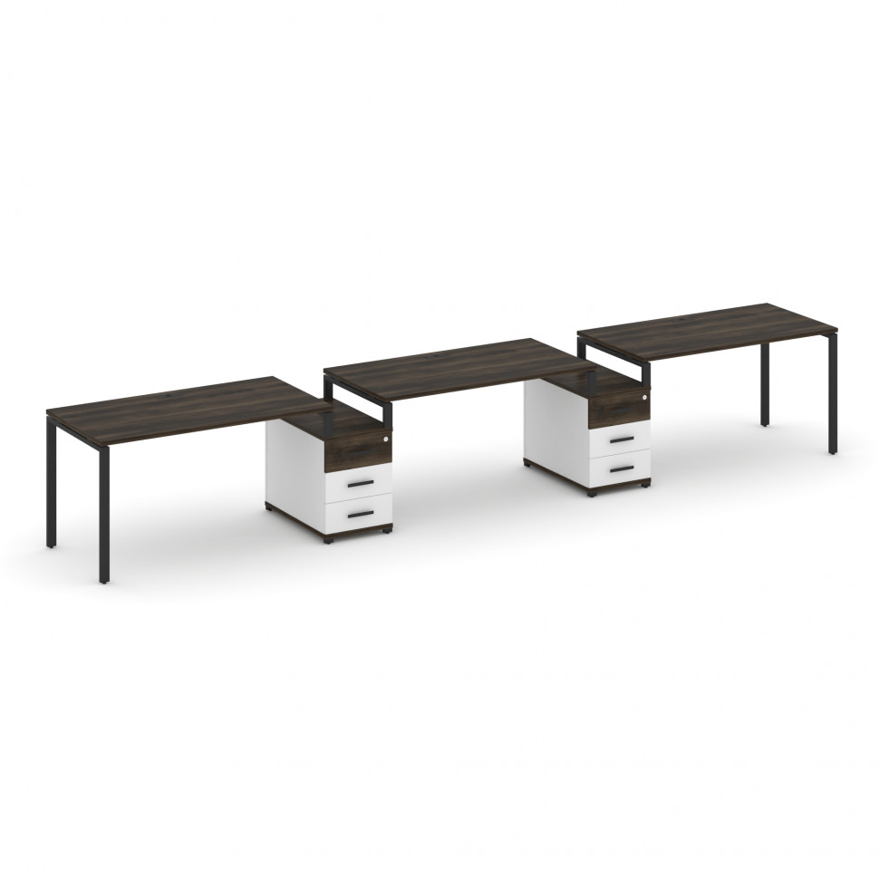 Concept Рабочая станция 3 места с 2 опорными тумбами CN.ORS-327 B Дуб Мали/Белый Бриллиант/Металл Че