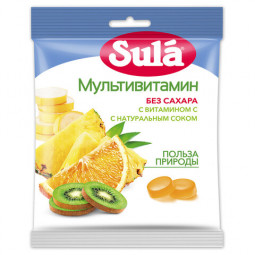 Карамель леденцовая SULA (Зула) "Мультивитамин", без сахара с витамином С, 60 г, 86589