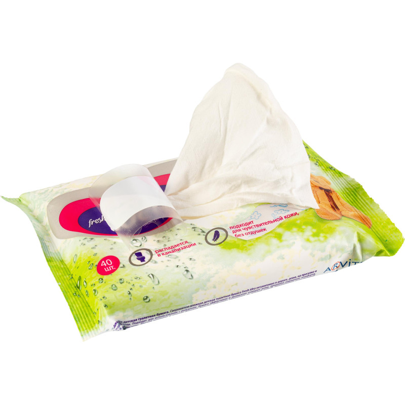 Бумага туалетная влажная Fresh idea  детская 40шт/уп, гипоаллергенная