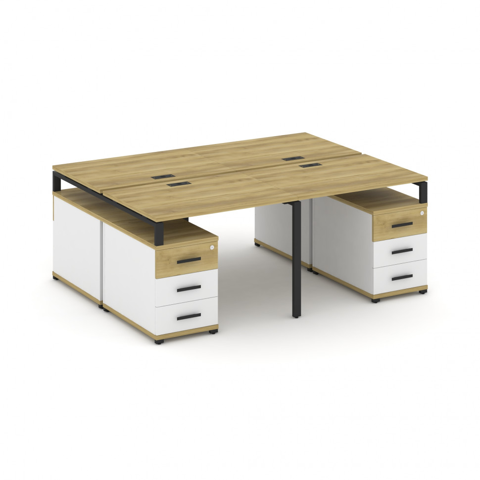 Concept Рабочая станция 4 места с 2 двухсторонними опорными тумбами CN.DRS-325 B Дуб Винченцо/Белый