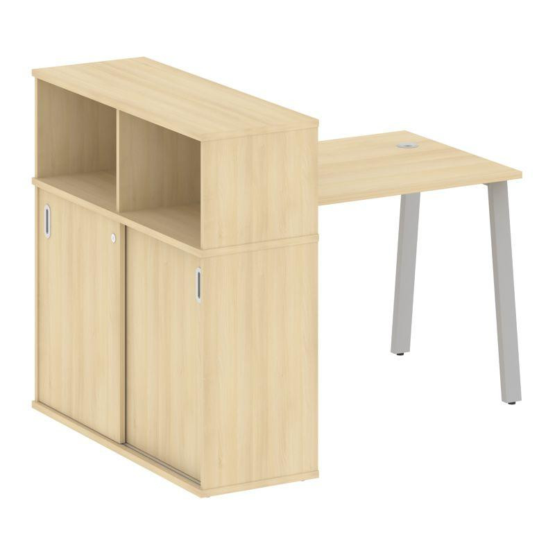 Metal System Стол письменный с шкафом-купе на А-образном м/к БА.РС-СШК-3.1 Т Акация Лорка/Металл Сер