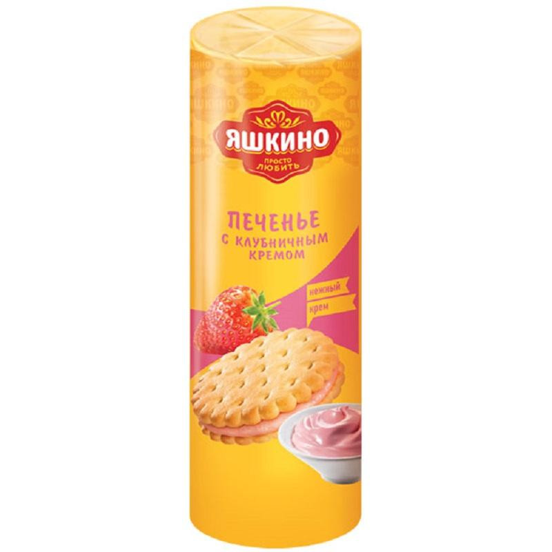 Печенье Яшкино затяжное с клубничным кремом, 190г МП461