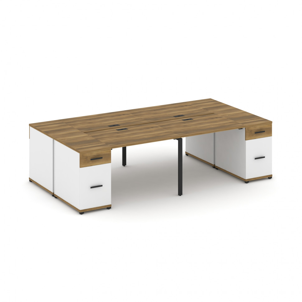 Concept Рабочая станция 4 места с 2 опорными тумбами CN.DRS-429 B Сандал Янтарный/Белый Бриллиант/Ме