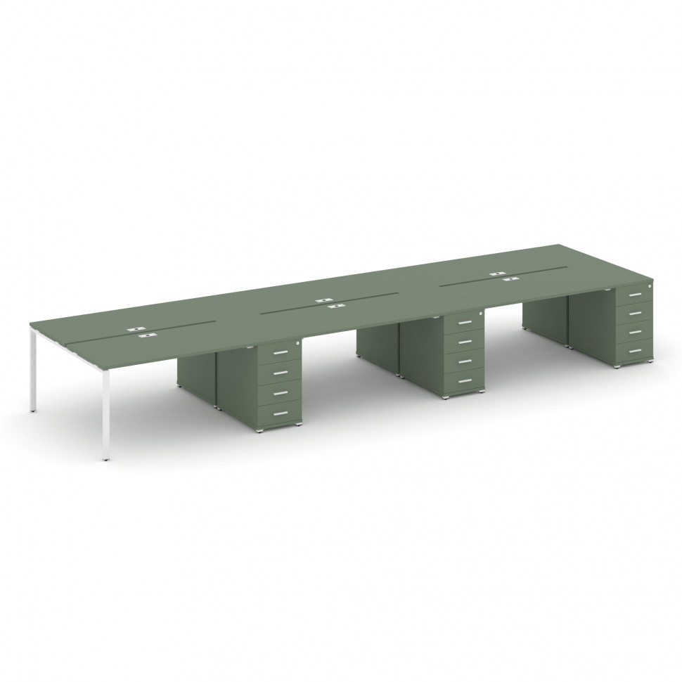 Concept Рабочая станция 6 мест с 3 опорными тумбами CN.DRS-460 W Кобо/Металл Белый 6000*1480*750