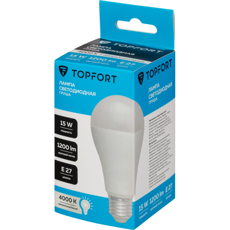 Лампа светодиодная Topfort E27 15W 4000K груша