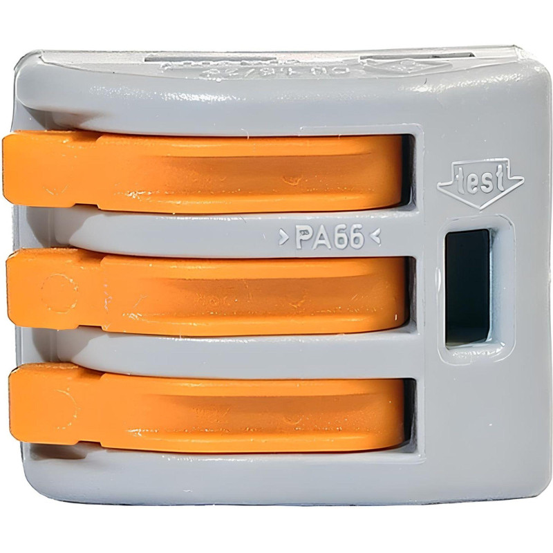 Клемма WAGO 222-413 3-проводная с рычагом (50 штук в упаковке) Клемма WAGO 222-413 3-проводная с рычагом (50 штук в упаковке)