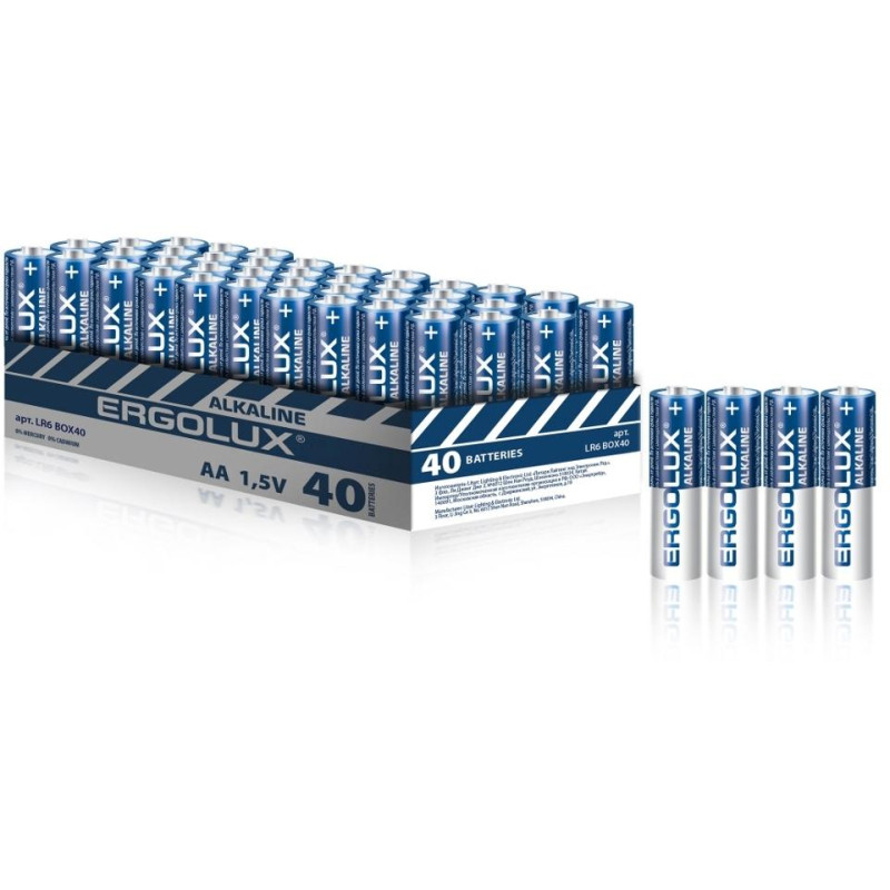 Батарейка Ergolux Alkaline BOX40 LR6  (ПРОМО, LR6 BOX40, 1.5В) 40шт/уп
