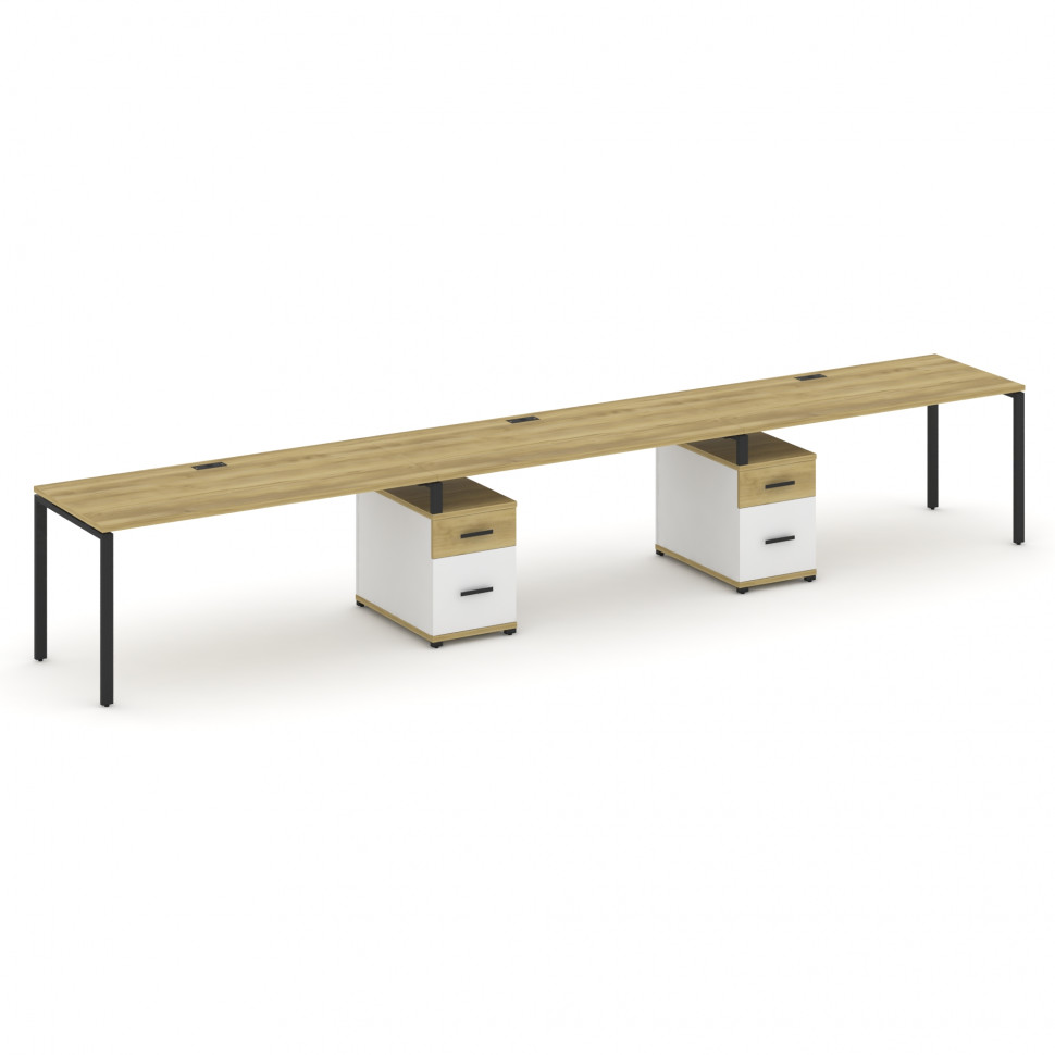 Concept Рабочая станция 3 места с 2 опорными тумбами CN.ORS-340 B Дуб Винченцо/Белый Бриллиант/Метал