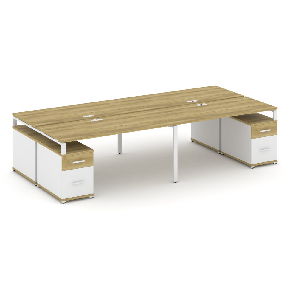 Concept Рабочая станция 4 места с 2 двухсторонними опорными тумбами CN.DRS-332 W Дуб Винченцо/Белый