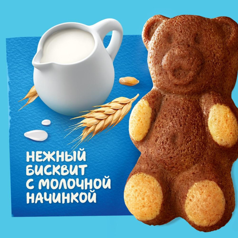 Пирожное бисквитное Медвеженок Барни с молочной начинкой, 24шт