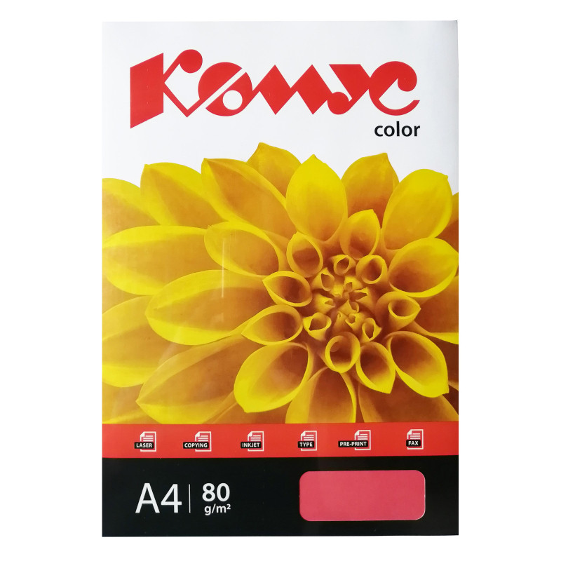 Бумага цветная Комус Color (красный интенсив), 80г, А4, 500 л.