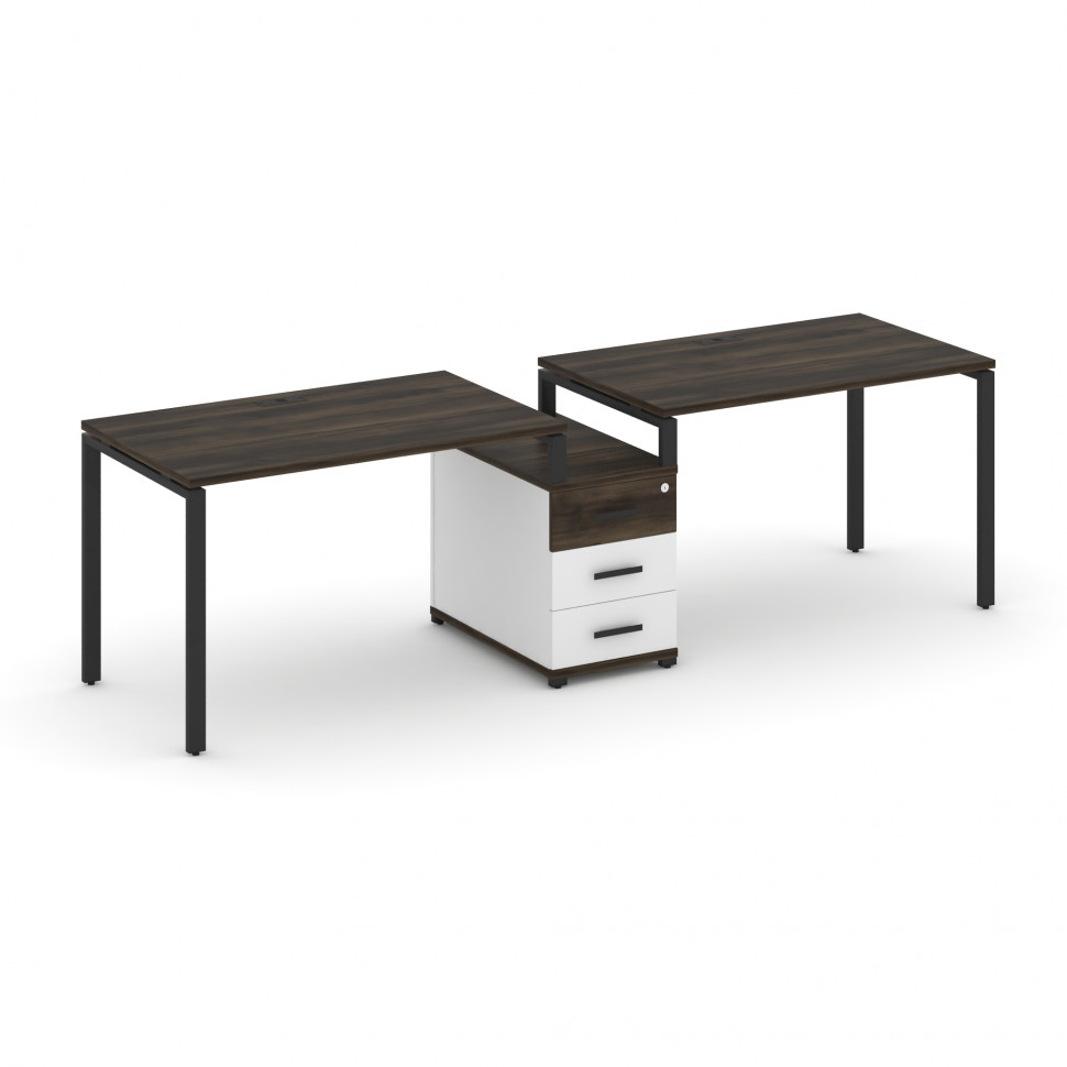 Concept Рабочая станция 2 места с 1 опорной тумбой CN.ORS-302 B Дуб Мали/Белый Бриллиант/Металл Черн