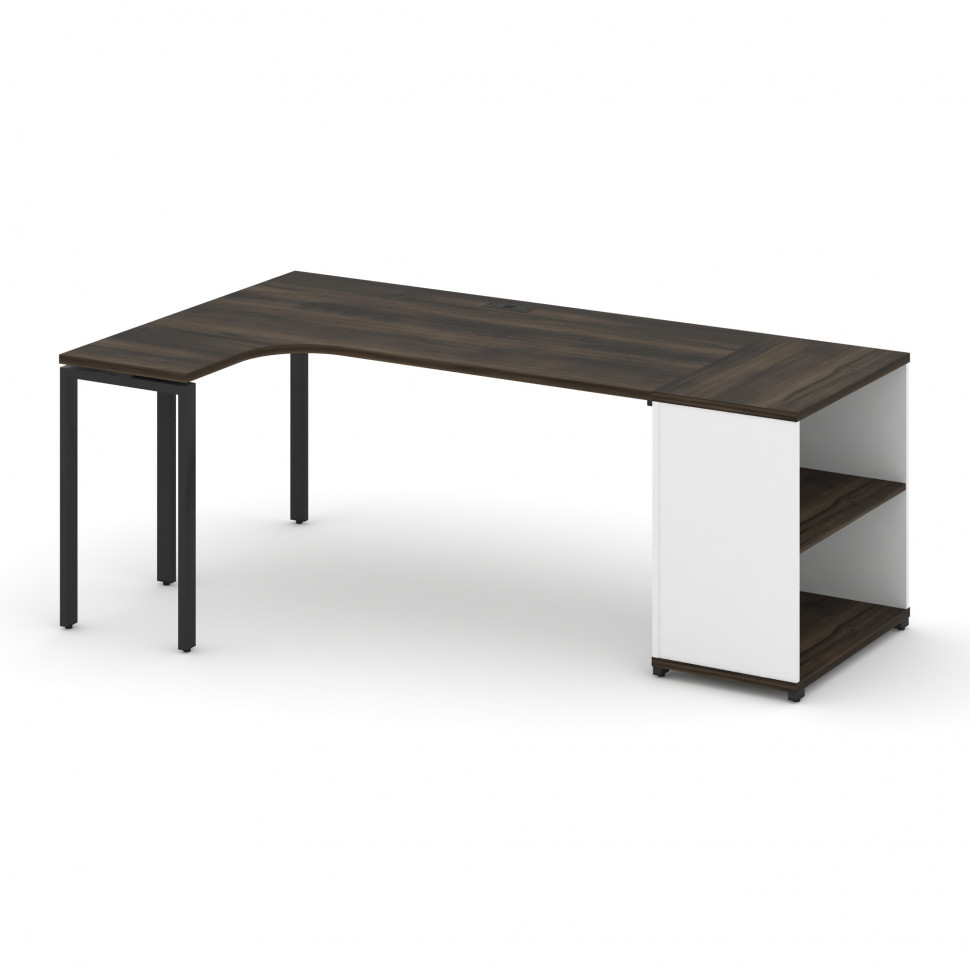 Concept Стол эргономичный опорным стеллажом CN.SA-202(L) Дуб Мали/Белый Бриллиант/Металл Черный 2000 Concept Стол эргономичный опорным стеллажом CN.SA-202(L) Дуб Мали/Белый Бриллиант/Металл Черный 2000