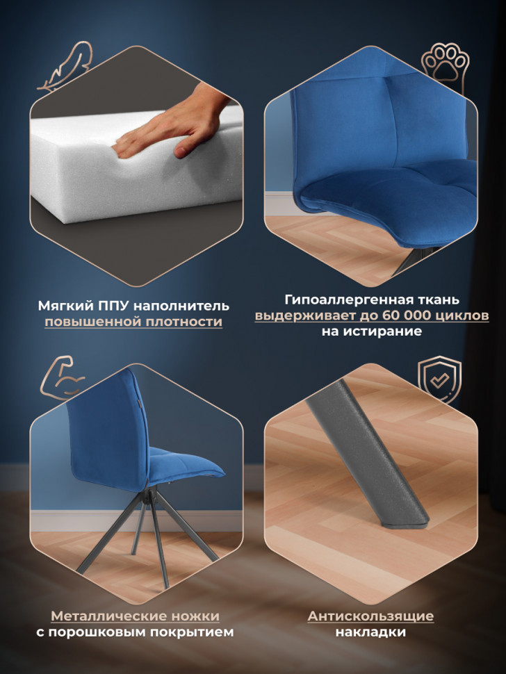 Стул обеденный Sweet поворотный механизм 360, велюр, Blue (синий)