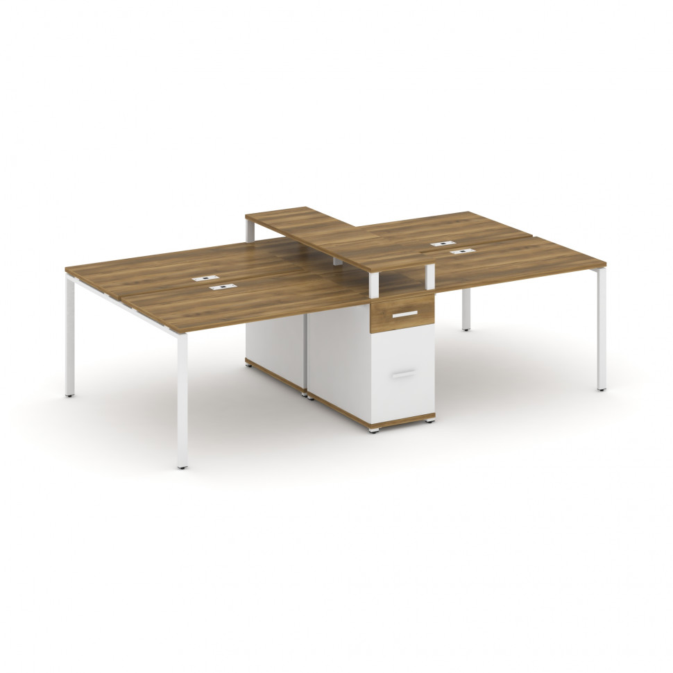 Concept Рабочая станция 4 места с 1 опорной тумбой CN.DRS-438 W Сандал Янтарный/Белый Бриллиант/Мета