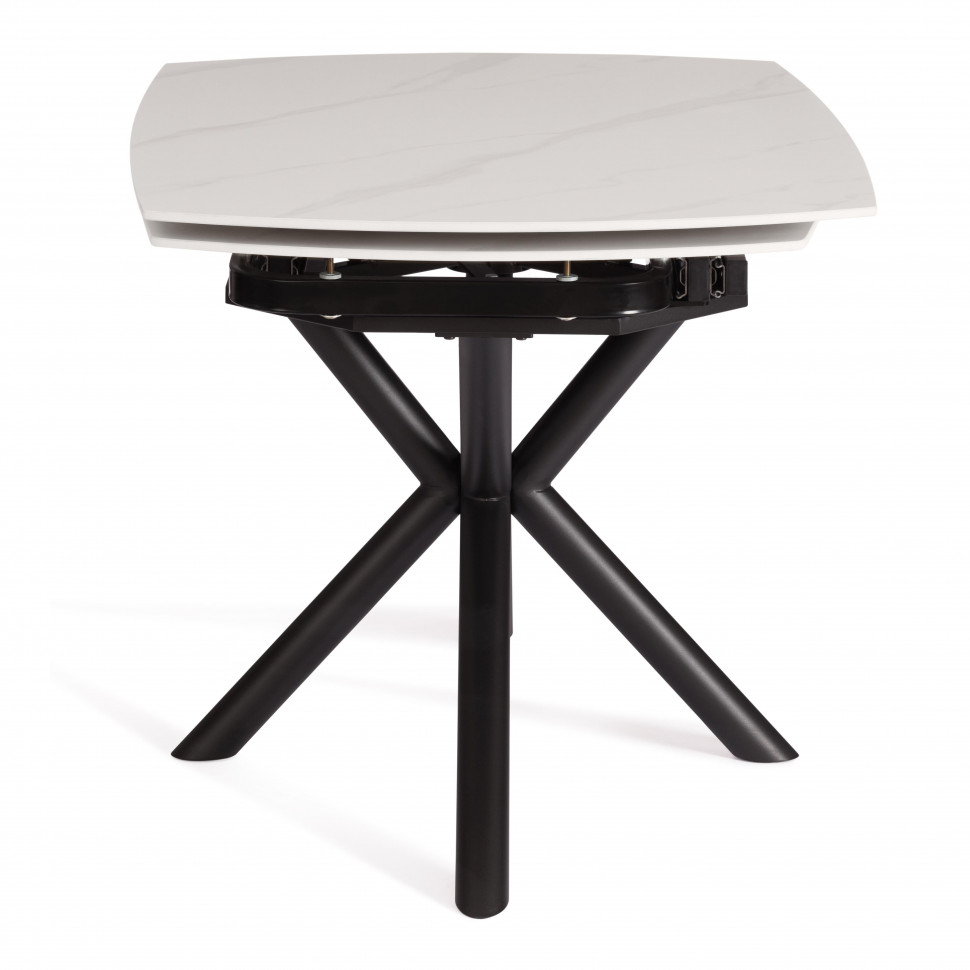 Стол обеденный Winston/Винстон керамика глянцевая/металл, белый/черный, (120+30+30)х80х75(+1)см