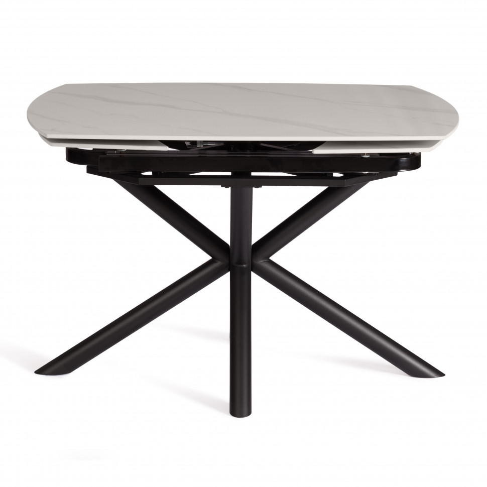 Стол обеденный Winston/Винстон керамика глянцевая/металл, белый/черный, (120+30+30)х80х75(+1)см