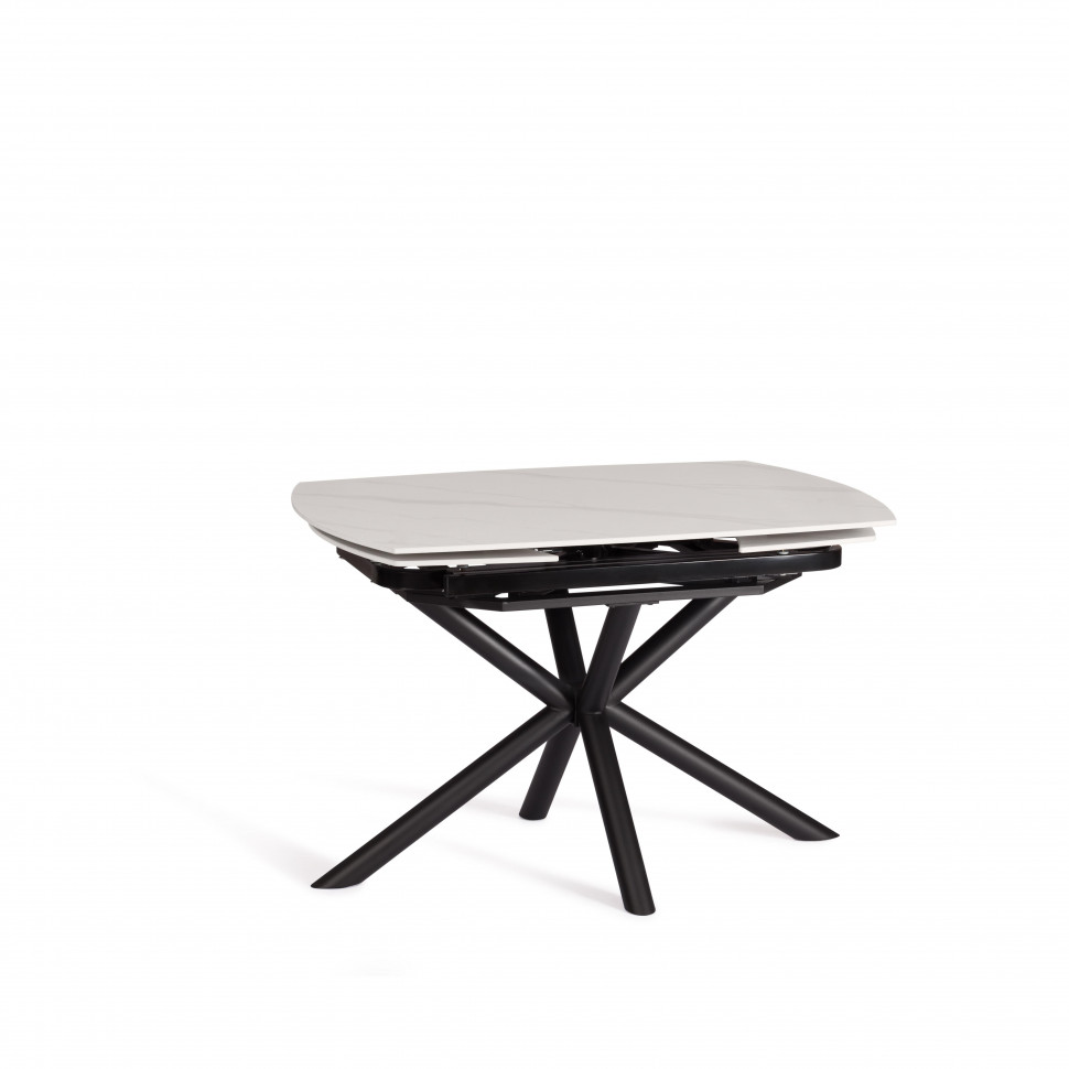 Стол обеденный Winston/Винстон керамика глянцевая/металл, белый/черный, (120+30+30)х80х75(+1)см