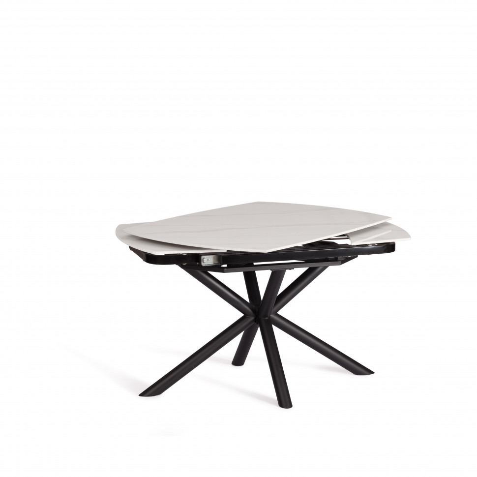 Стол обеденный Winston/Винстон керамика глянцевая/металл, белый/черный, (120+30+30)х80х75(+1)см