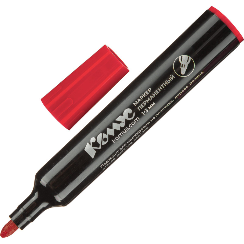 Маркер перманентный КОМУС красный 1-3мм кругл. наконечник