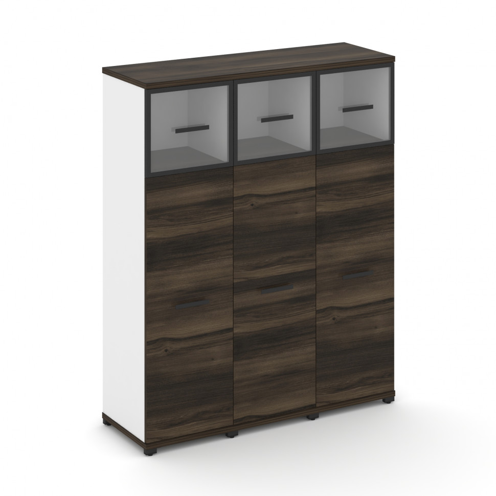 Concept Шкаф 3 узкие секции, 4 ниши CN.STU-434 RPB B Дуб Мали/Белый Бриллиант/Металл Черный/Прозрачн
