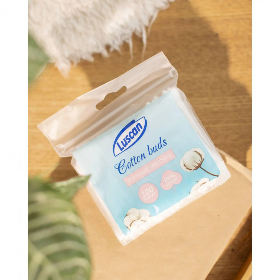 Палочки ватные Luscan zip-пакет 100шт/уп
