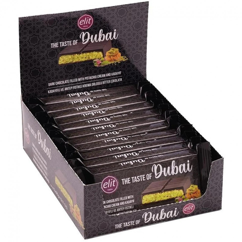 Шоколад темный Дубайский Elit 1924 с фисташковой начинкой и кадаифом, 90г