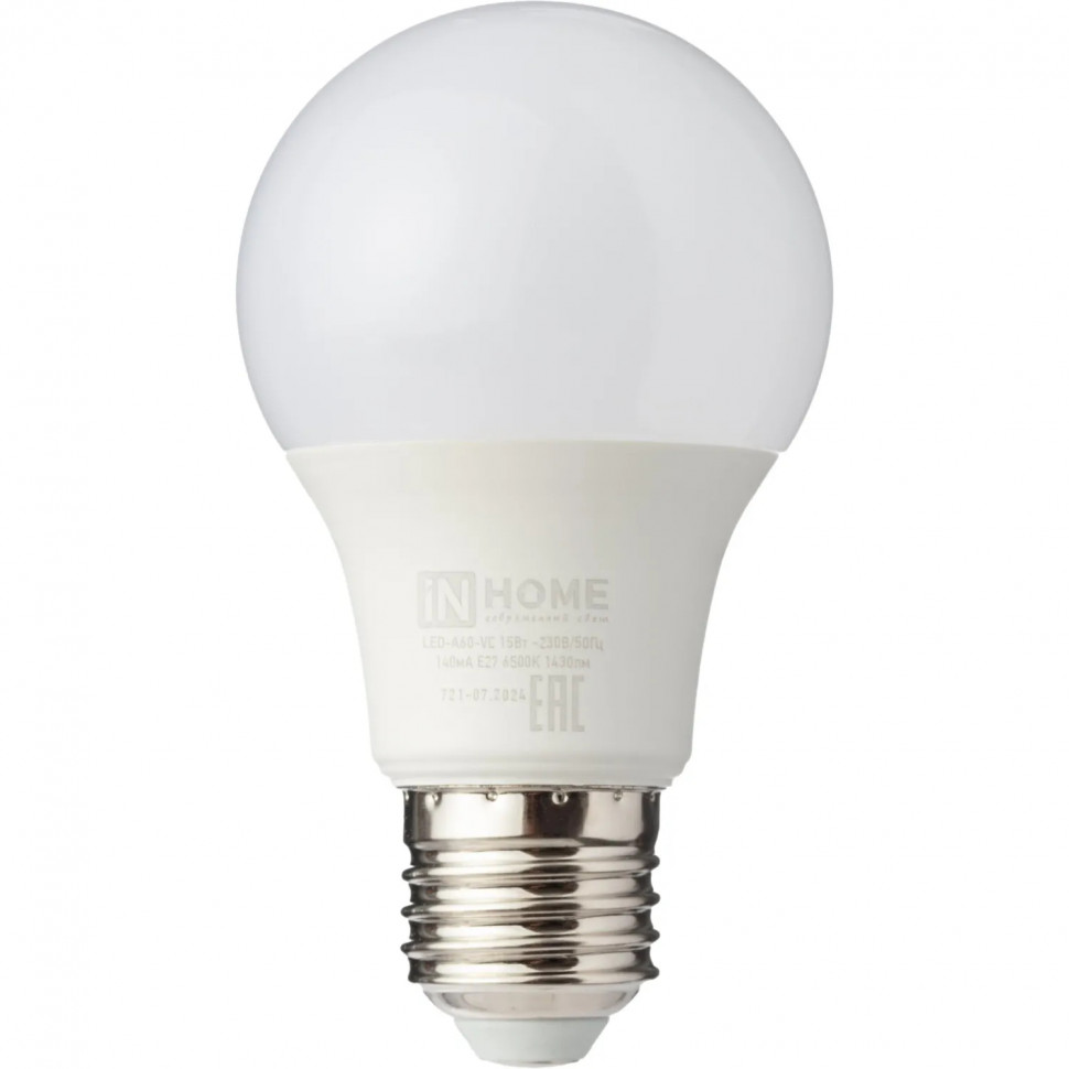 Лампа светодиодная LED-A60-VC 15Вт 230В Е27 6500К IN HOME