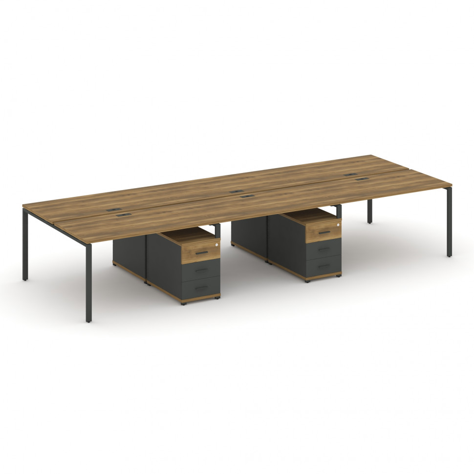 Concept Рабочая станция 6 мест с 2 двухсторонними опорными тумбами CN.DRS-341 A Сандал Янтарный/Антр