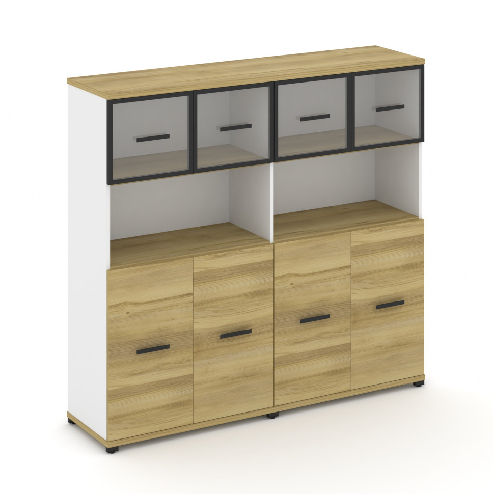 Concept Шкаф 2 широкие секции, 4 ниши CN.STS-425 RPB B Дуб Винченцо/Белый Бриллиант/Металл Черный/Пр