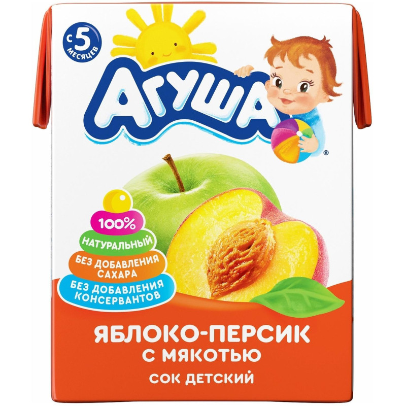 Сок Агуша с мякотью Яблоко Персик, 0,2л