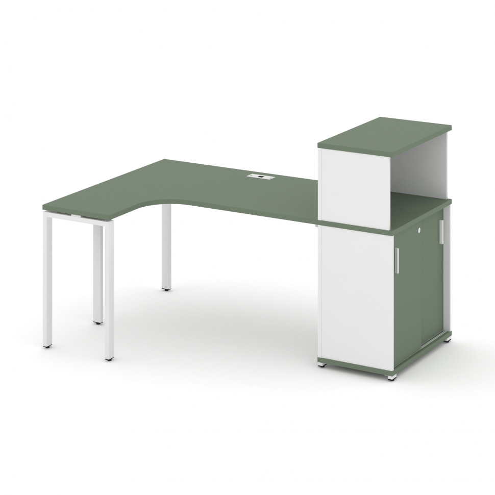 Concept Стол эргономичный с опорным шкафом-купе с надставкой низ.  CN.SA-220(L) W Кобо/Белый Бриллиа