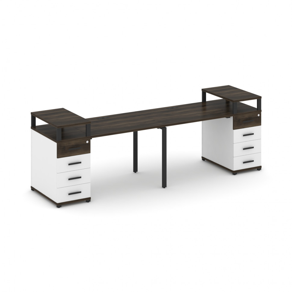 Concept Рабочая станция 2 места с 2 опорными тумбами CN.ORS-425 B Дуб Мали/Белый Бриллиант/Металл Че