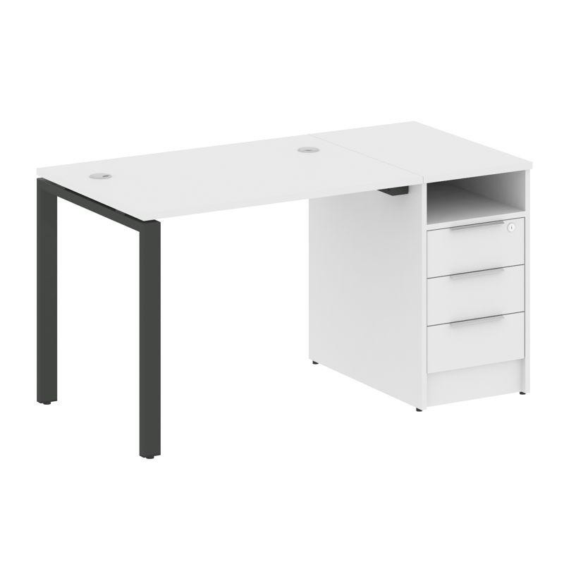Metal System Рабочая станция с тумбой на П-образном м/к БП.РС-СТП-1.1 Белый/Металл Антрацит 1412*720