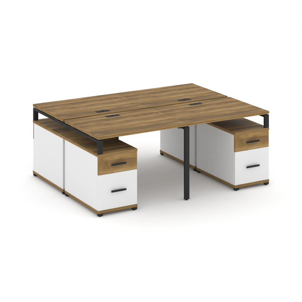 Concept Рабочая станция 4 места с 2 двухсторонними опорными тумбами CN.DRS-329 B Сандал Янтарный/Бел