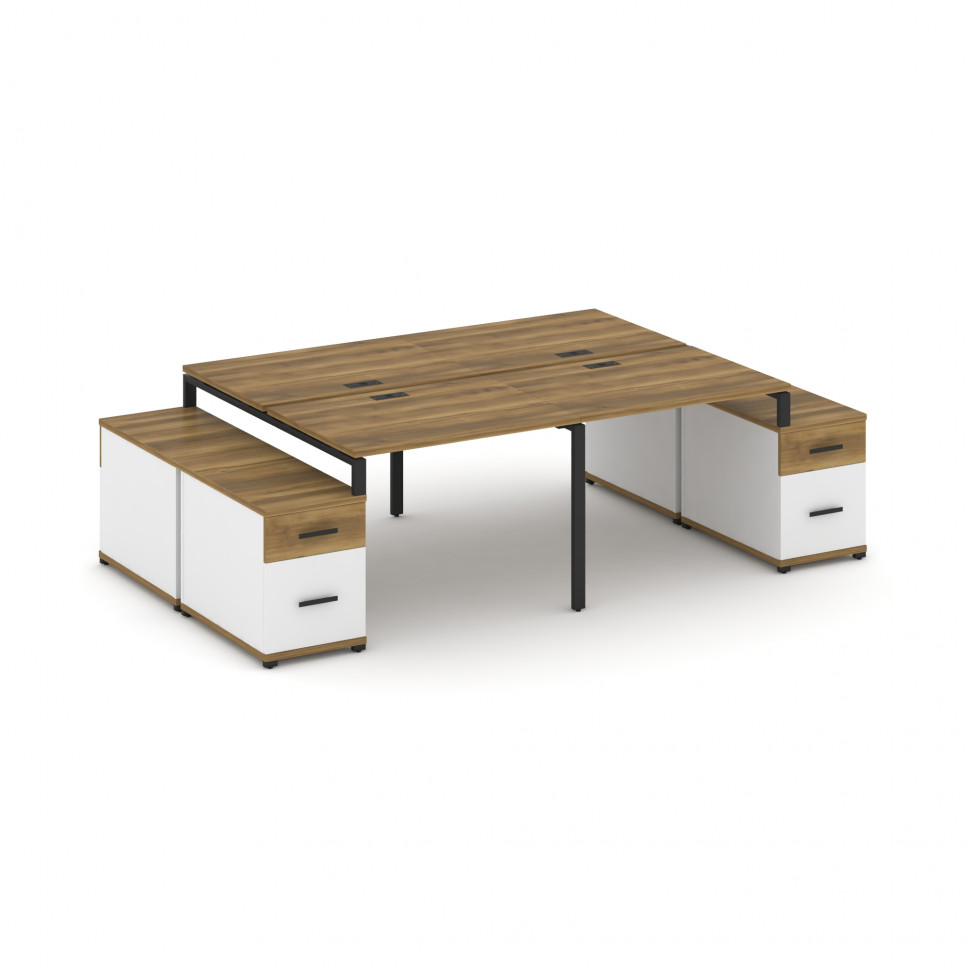 Concept Рабочая станция 4 места с 2 двухсторонними опорными тумбами CN.DRS-329 B Сандал Янтарный/Бел