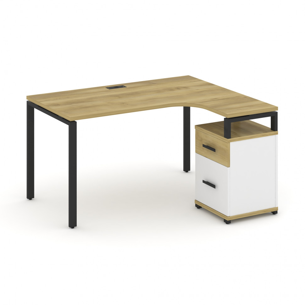 Concept Стол эргономичный с опорной тумбой CN.SA-306(R) B Дуб Винченцо/Белый Бриллиант/Металл Черный