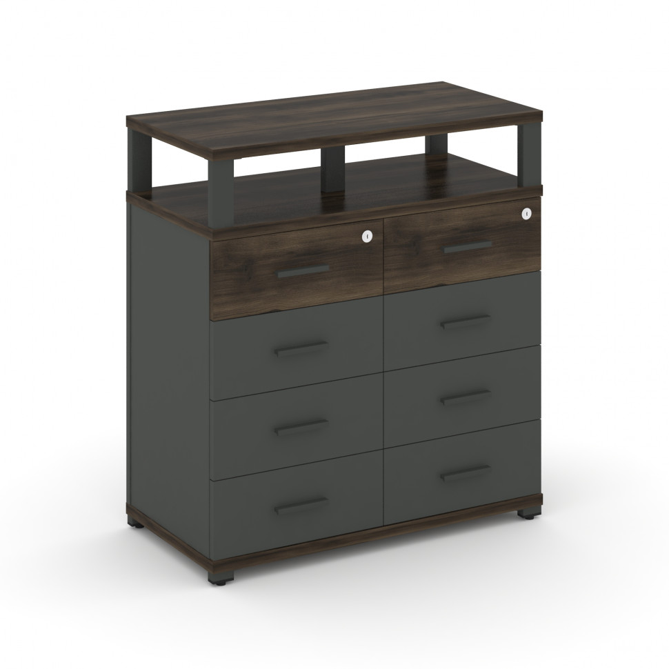 Concept Тумба приставная широкая 8 ящ. с надставкой широкой CN.TSP-015 A Дуб Мали/Антрацит/Металл Ан Concept Тумба приставная широкая 8 ящ. с надставкой широкой CN.TSP-015 A Дуб Мали/Антрацит/Металл Ан