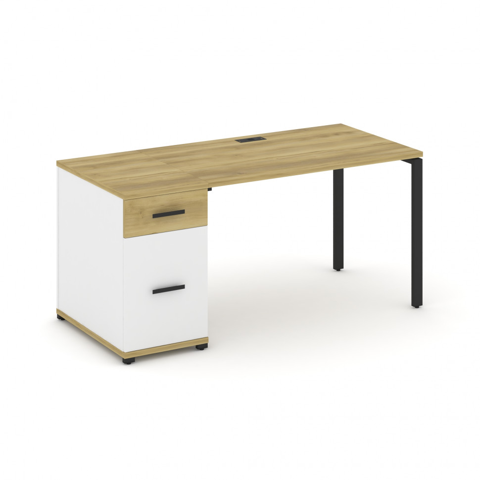 Concept Стол рабочий с 1 опорной тумбой CN.SP-406 B Дуб Винченцо/Белый Бриллиант/Металл Черный 1600*