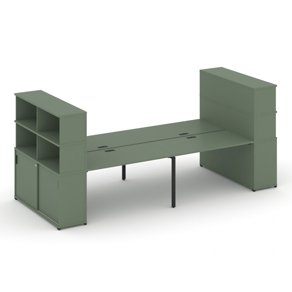 Concept Рабочая станция с опорными шкафами-купе с надставкой выс. CN.DRS-288 B Кобо/Металл Черный 40