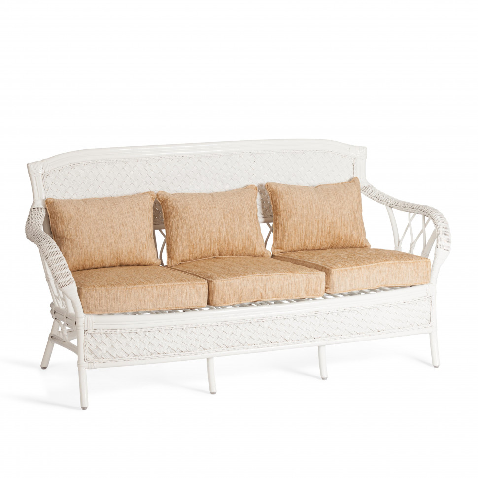 Комплект для отдыха "Andrea/Андреа" (диван + 2 кресла + журн. столик со стеклом + подушки) белый, ткань рубчик, цвет кремовый