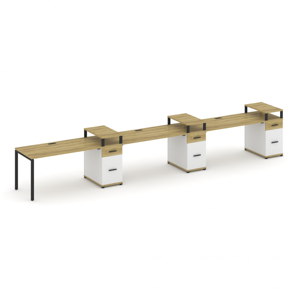 Concept Рабочая станция 3 места с 3 опорными тумбами CN.ORS-463 B Дуб Винченцо/Белый Бриллиант/Метал