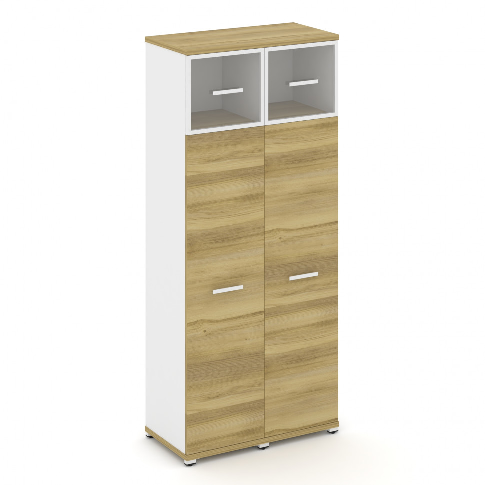 Concept Шкаф 2 узкие секции, 5 ниш CN.STU-527 RPW W Дуб Винченцо/Белый Бриллиант/Металл Белый/Прозра