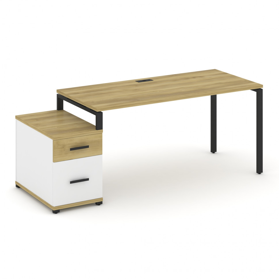 Concept Стол письменный с 1 опорной тумбой CN.SP-308 B Дуб Винченцо/Белый Бриллиант/Металл Черный 15