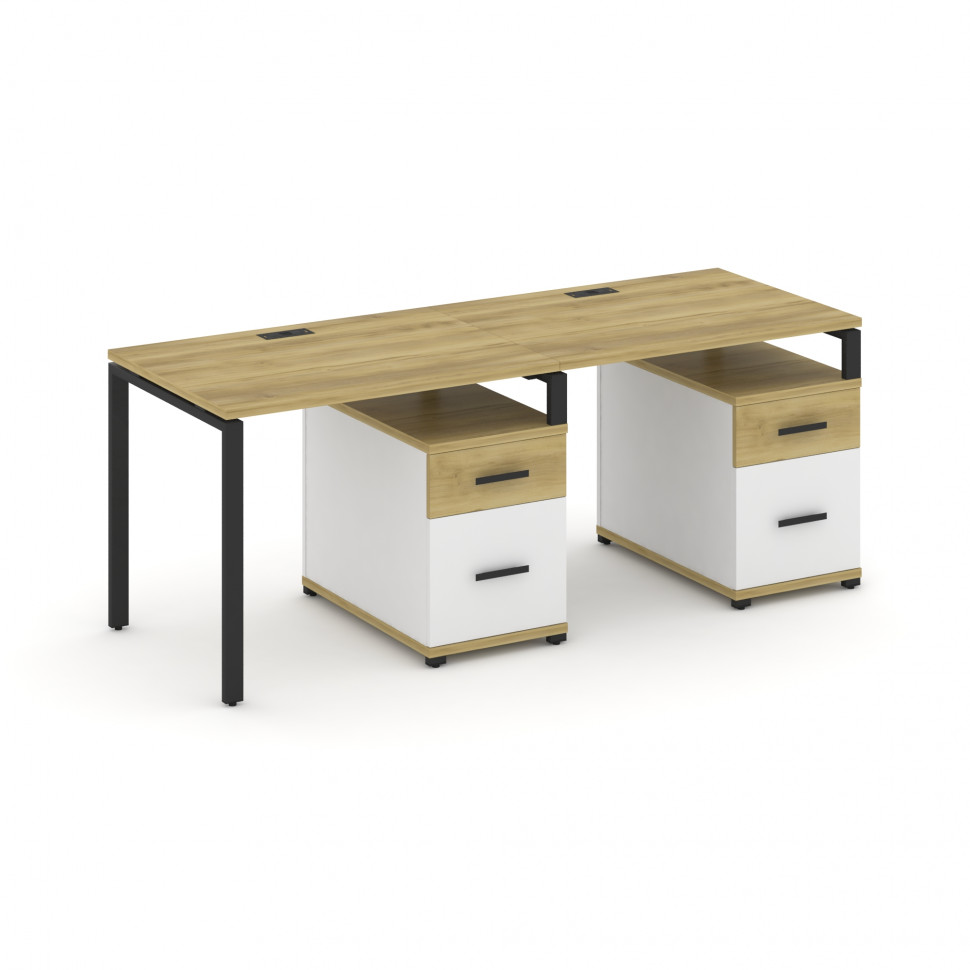 Concept Рабочая станция 2 места с 2 опорными тумбами CN.ORS-313 B Дуб Винченцо/Белый Бриллиант/Метал Concept Рабочая станция 2 места с 2 опорными тумбами CN.ORS-313 B Дуб Винченцо/Белый Бриллиант/Метал