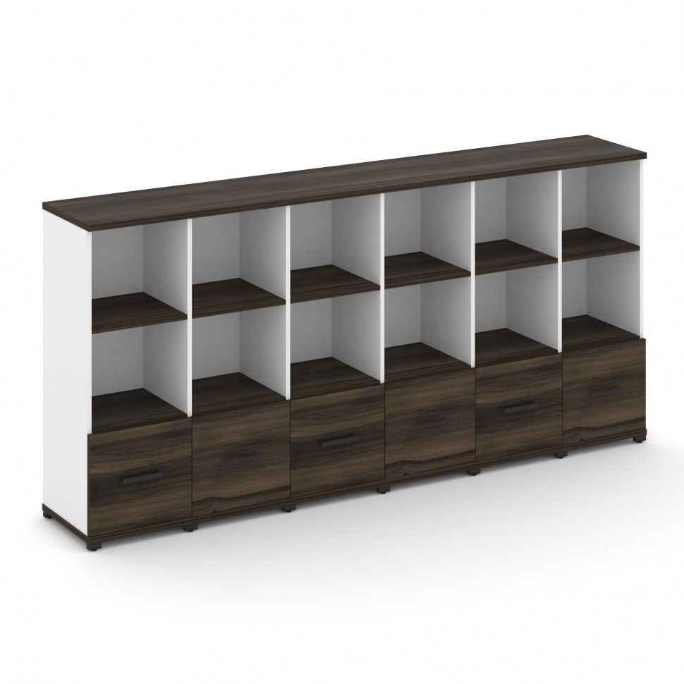 Concept Шкаф 6 узких секций, 3 ниши CN.STU-361 B Дуб Мали/Белый Бриллиант/Металл Черный 2500*420*118